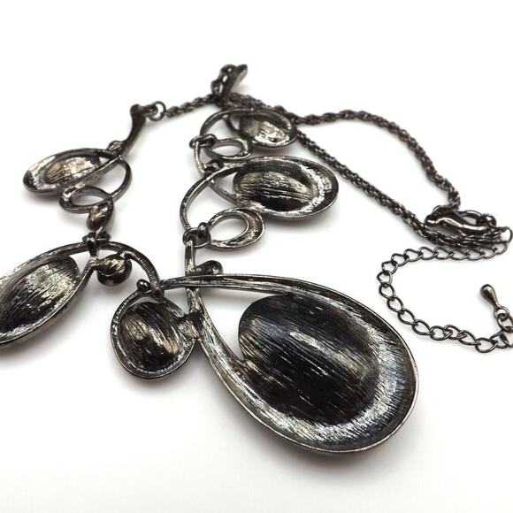 Silver Gray Large Rhinestone Looped Necklace, Gunmetal Gray, Rope Chain, 20 Inch - Picture 11 of 11